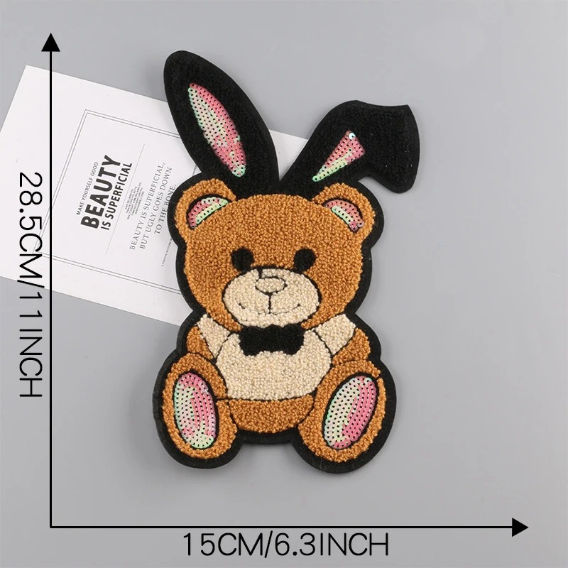 Sequin Bunny Bear Embroidery Plush Clothing Hoodies Stickers Patch DIY Hand Sewing Patches on clothes Embroidered Accessories