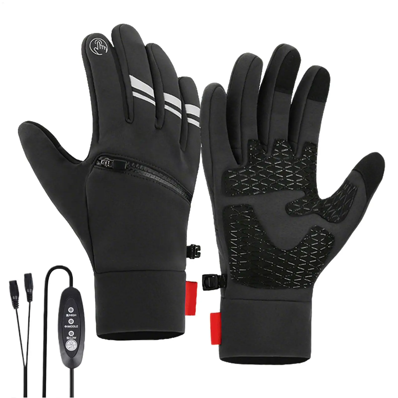 Rechargeable Heated Gloves Three Temperature Settings Touchscreen Heated Warm Sports Outdoor Gloves With Pockets Mittens