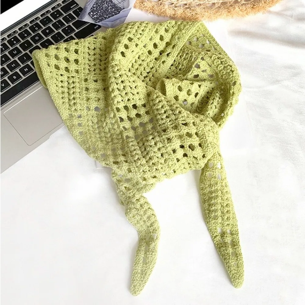 Multifunctional Hollow Knitted Triangle Scarf Y2k Shawl Apron Wrap Headscarf Tie Straps Hip Scarf Female