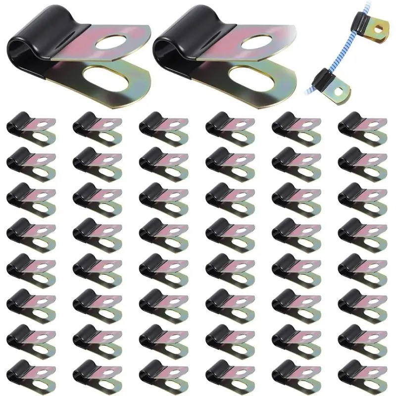 A98E-1/4 Cable Clamps(50 Pieces), Rubber Coated Cushioned Insulated, Ideal For Wiring Tubes, Lines, And Wires Cord
