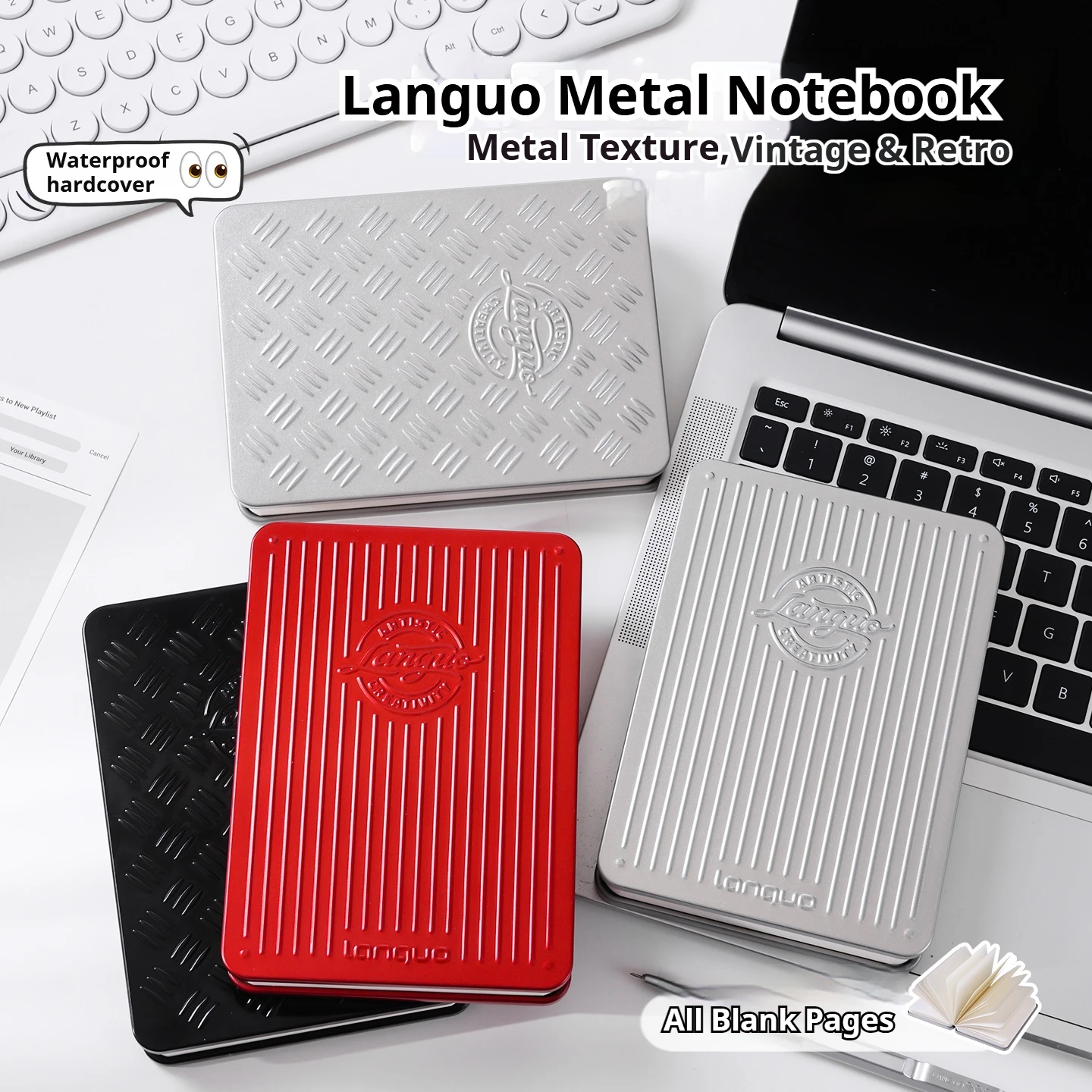 LANGUO Metal Cover Pocket Notebook 64K 108Sheets Sketchbook 120g Blank Paper Drawing Journal Memo Notepad Travel School Supplies