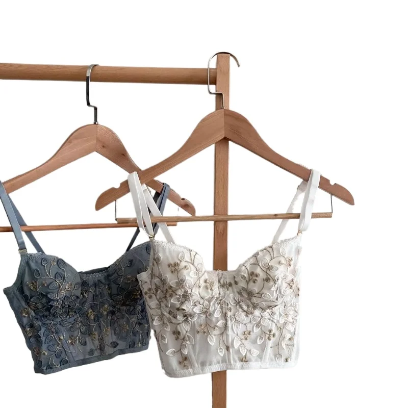 Three-Dimensional Embroidered Bra Sexy Lace Fish Bone Corset Widened Breasted With Steel Ring 2/1 Half Cup Bralette Underwear