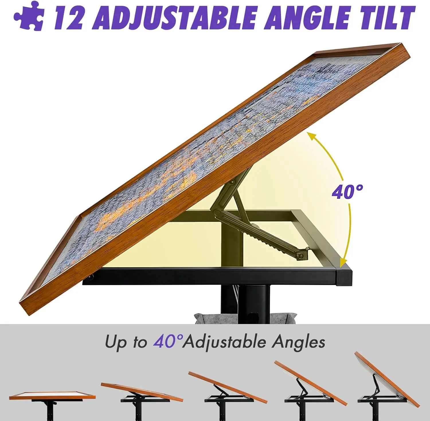 1500-teiliger Puzzeltisch mit Beinen, 36"x26" höhenverstellbares Puzzlebrett mit Abdeckung und 6 Sortiertabletts, 12-Kippwinkel-P