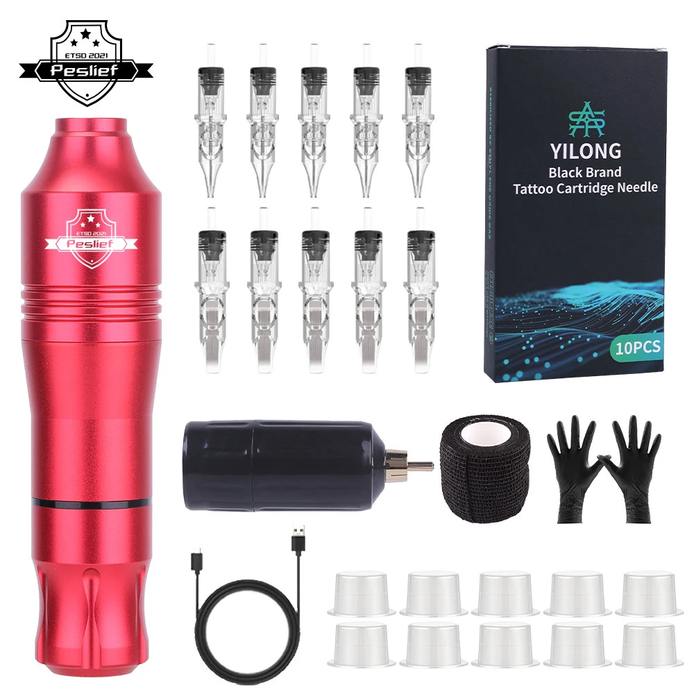 Kit de tatuaje inalámbrico completo, pluma de tatuaje con fuente de alimentación inalámbrica LED de 1500mAh, para artista profesional