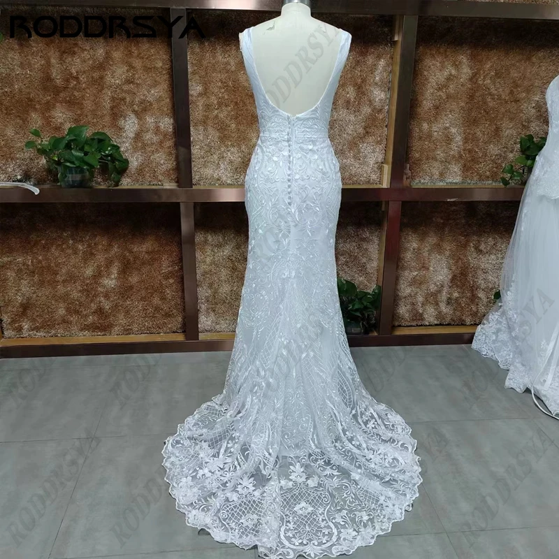 RODDRSYA Luxury Sexy Wedding Dresses For Women 2023 Square Collar Appliques Lace Mermaid Backless Vestidos De Novia Custom Made