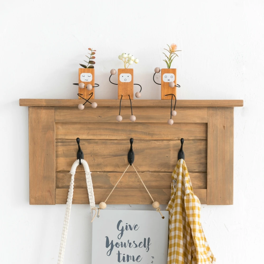 Creative Cute Cartoon Wooden Figure Figurines Desktop Shelf Small Ornament Home Room Office Shelf Corner Decor Birthday Gifts