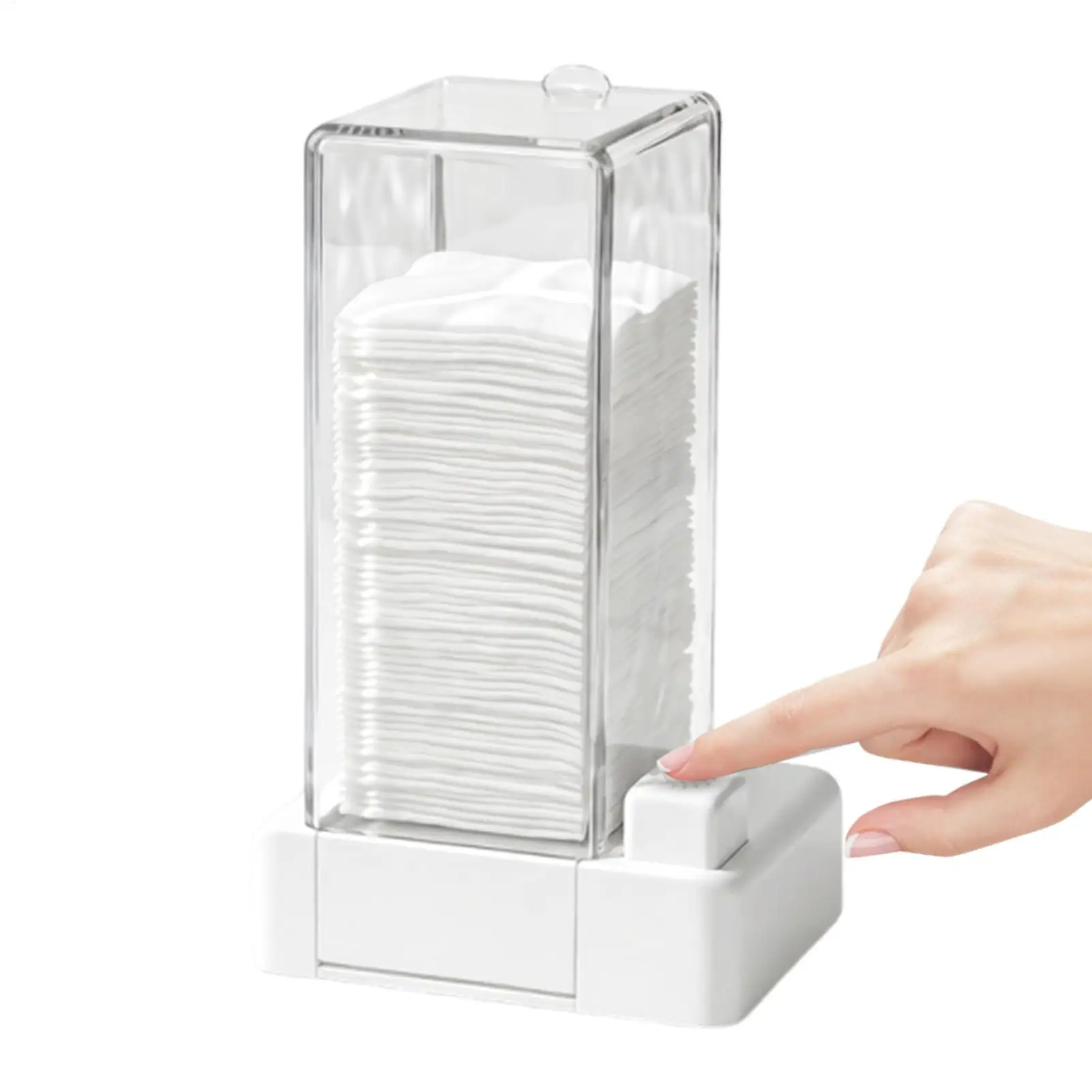 Round Cotton Pad Holder Automatic Clear Bathroom Storage Organizer Canister Press Out Cotton Round Container For Bathroom Vanity