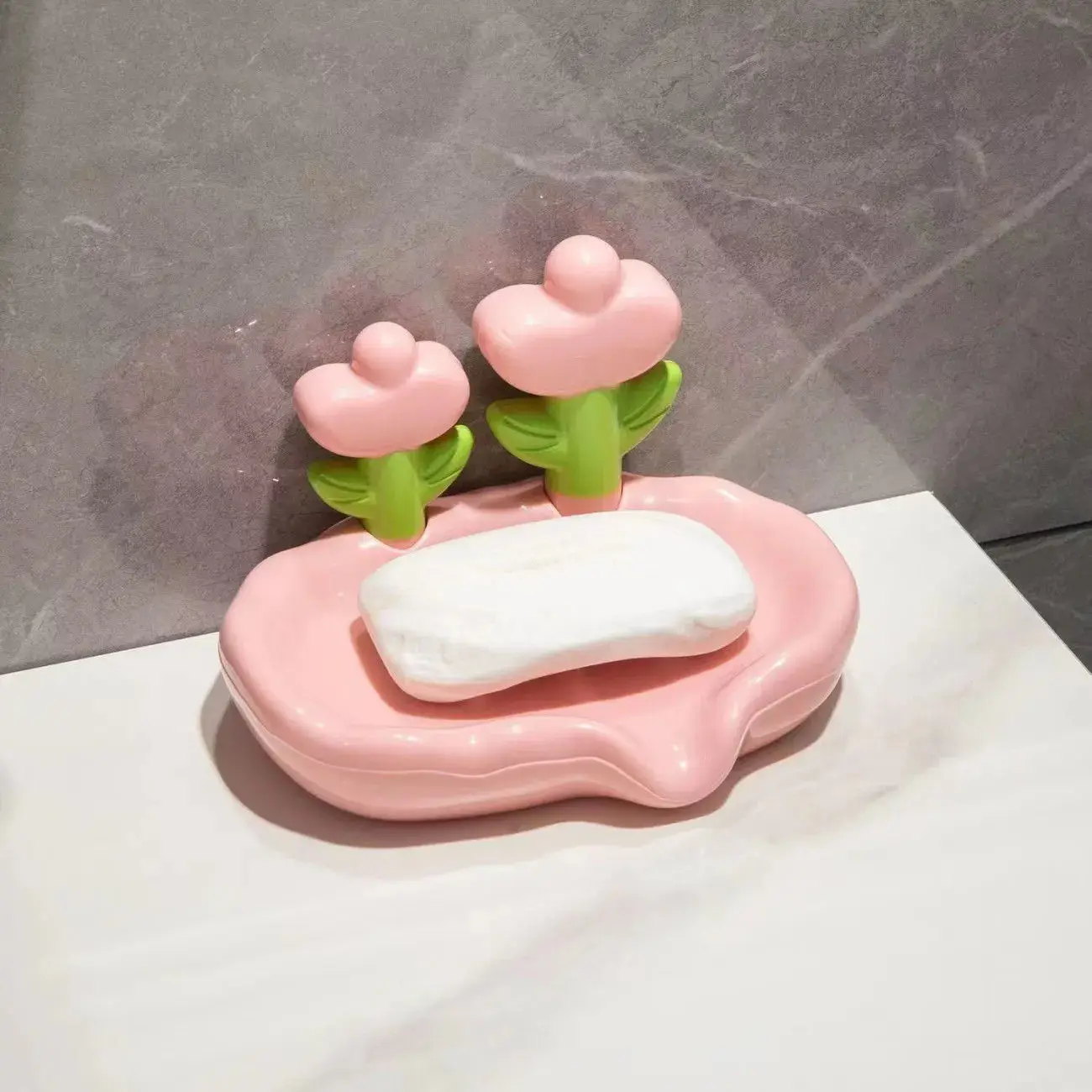 صندوق صابون بلاستيكي على شكل زهرة، تخزين حوض منزلي، صندوق صابون الصرف