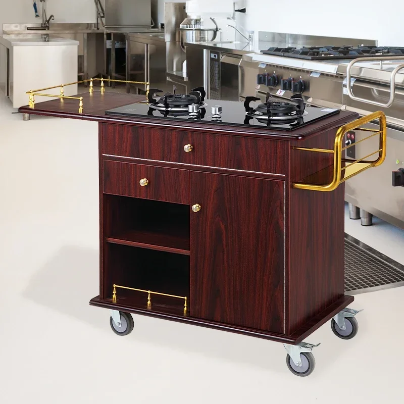 Single/Double Head Stove Food Serving Flambe Trolley Hotel & Restaurant Equipment Banquet Cooking Cart