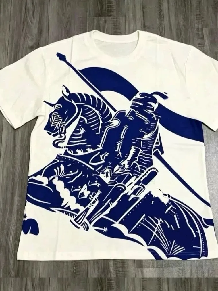 New 2026 Knight Print Heavyweight Pure Cotton Short Sleeve T-Shirt Unisex Loose round Neck Body Shirt Breathable Anti-fade An...