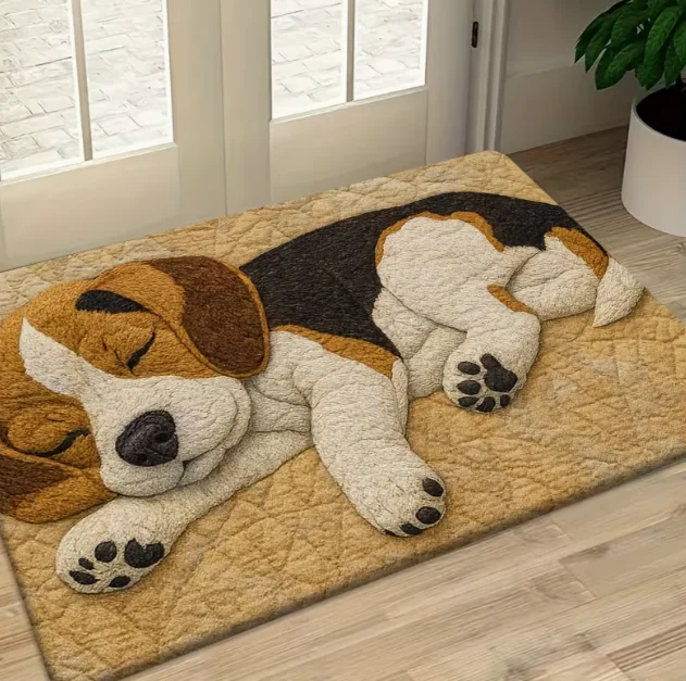 2D Flache Schlafende Hundetürmatte Maschinenwaschbare Außenmatte Geeignet für Schlafzimmer Wohnzimmer Eingang Heimdekoration Teppich – Detail 3