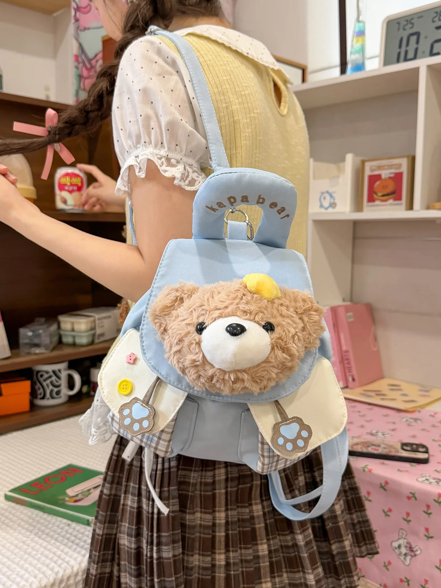 Cute Bow Plush Puppy Little Bear Flap Backpack Korean Version Fashion Casual School Bag Exquisite And Portable Little Backpack