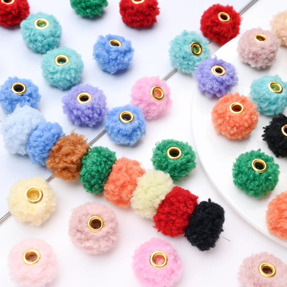 20Pcs Polar Fleece Large Holes Beads Plush Spacer Beads Diy Supplies Handmade Accessories for Jewelry Making Bracelet Keychain