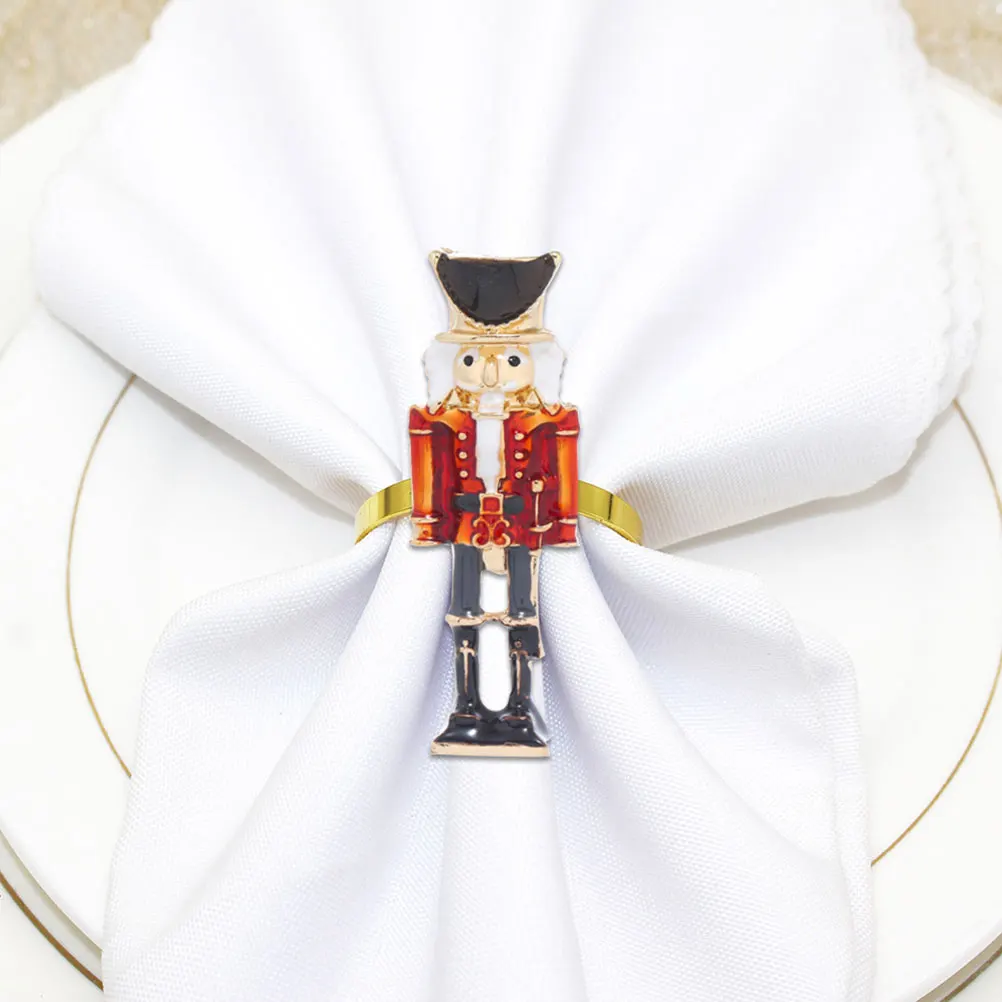 

2Pcs Christmas Nutcracker Napkin Rings Metal Alloy Napkin Holders Table Decoration Holiday Party Dinner Serviette Buckles