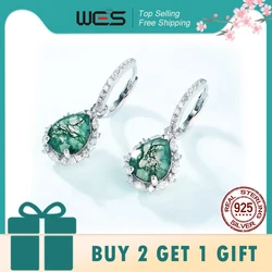 WES 925 Sterling Silver Natural 8*10mm Moss Agate Earrings for Woman Fine Jewelry Anniversary Christmas Party Gifts Certified