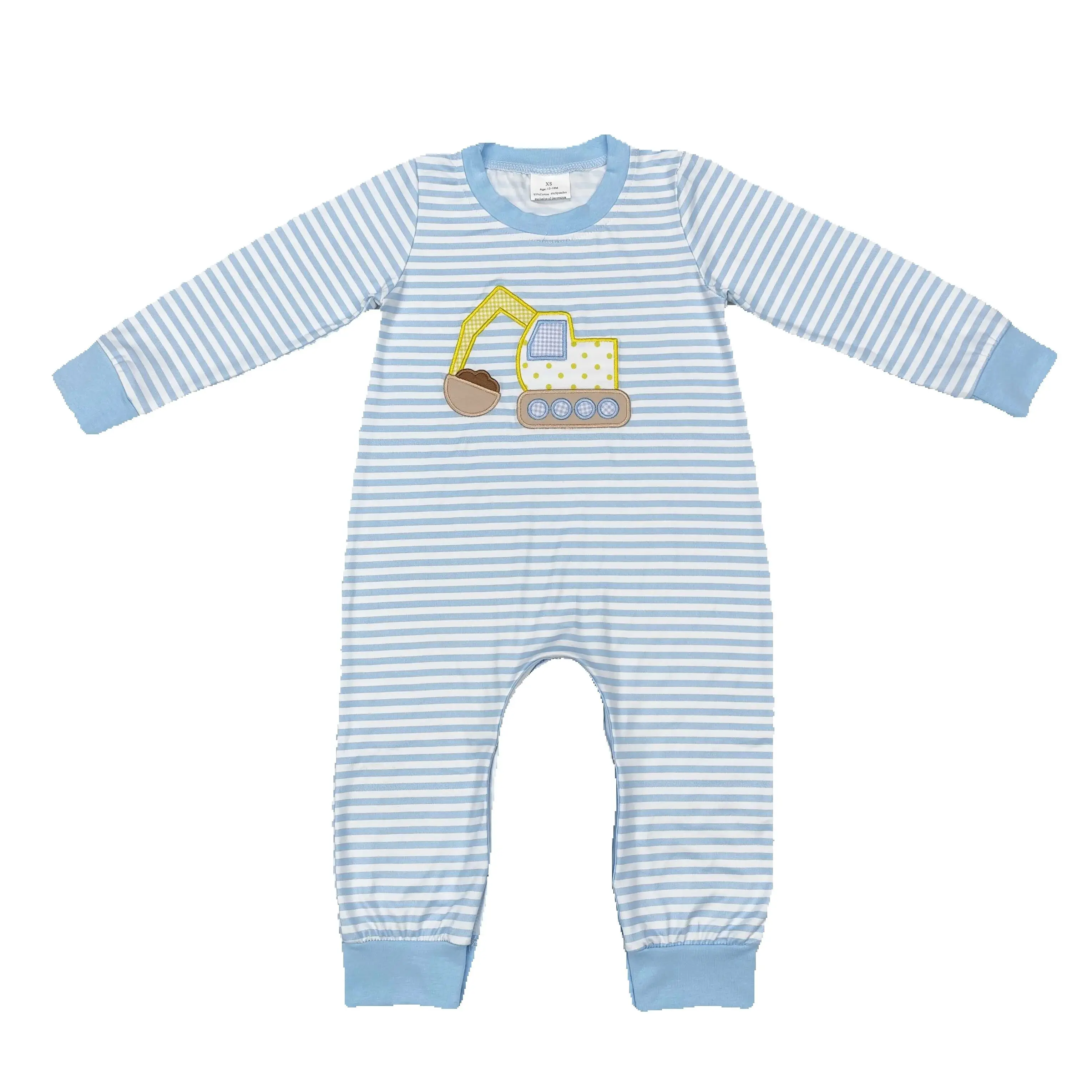 Wholesale Kids Children Newborn One Piece Toddler Baby Boy Romper Infant Long Sleeves Embroidery Tree Tractor Bubble Jumpsuit