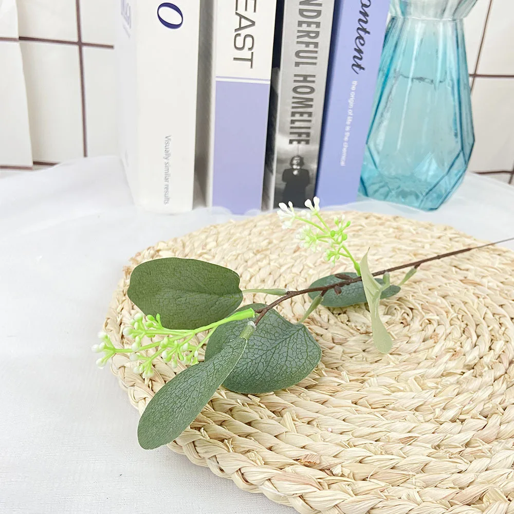 

Living Room Decor 10pcs Single Branch Fake Eucalyptus Leaves DIY Home Flower Bouquet Accessories Simulation Plant Silk Grass