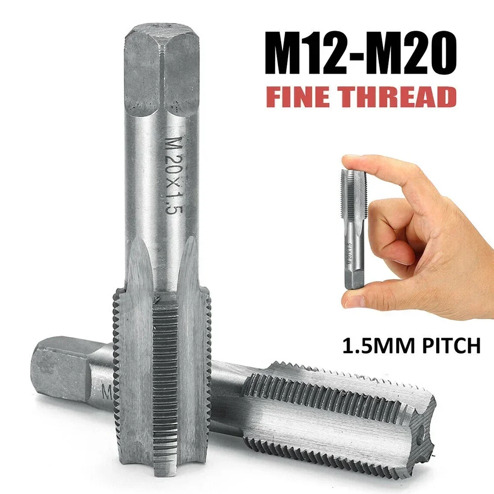 1 Pair Right Hand Thread Tap Straight Fluted Fine Threaded Metric Hand Taps 14 16 18 20 1.5mm Pitch High Speed Steel Tool