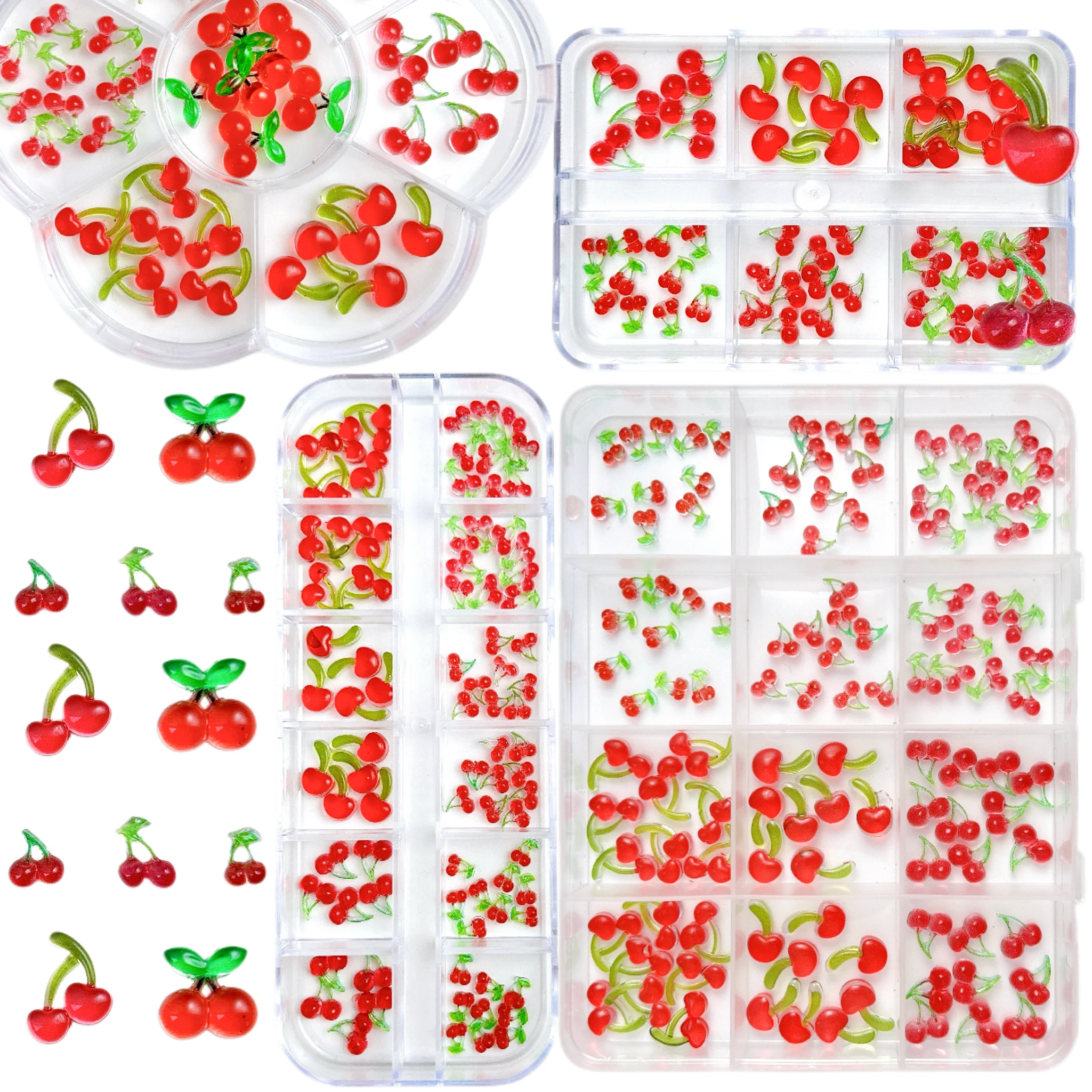 1Box Creative Simulated Resin Cherry Series Nail Charms Kawaii Dark Red Double Cherry Nail Art Decorations DIY Hairpin Nail Sets