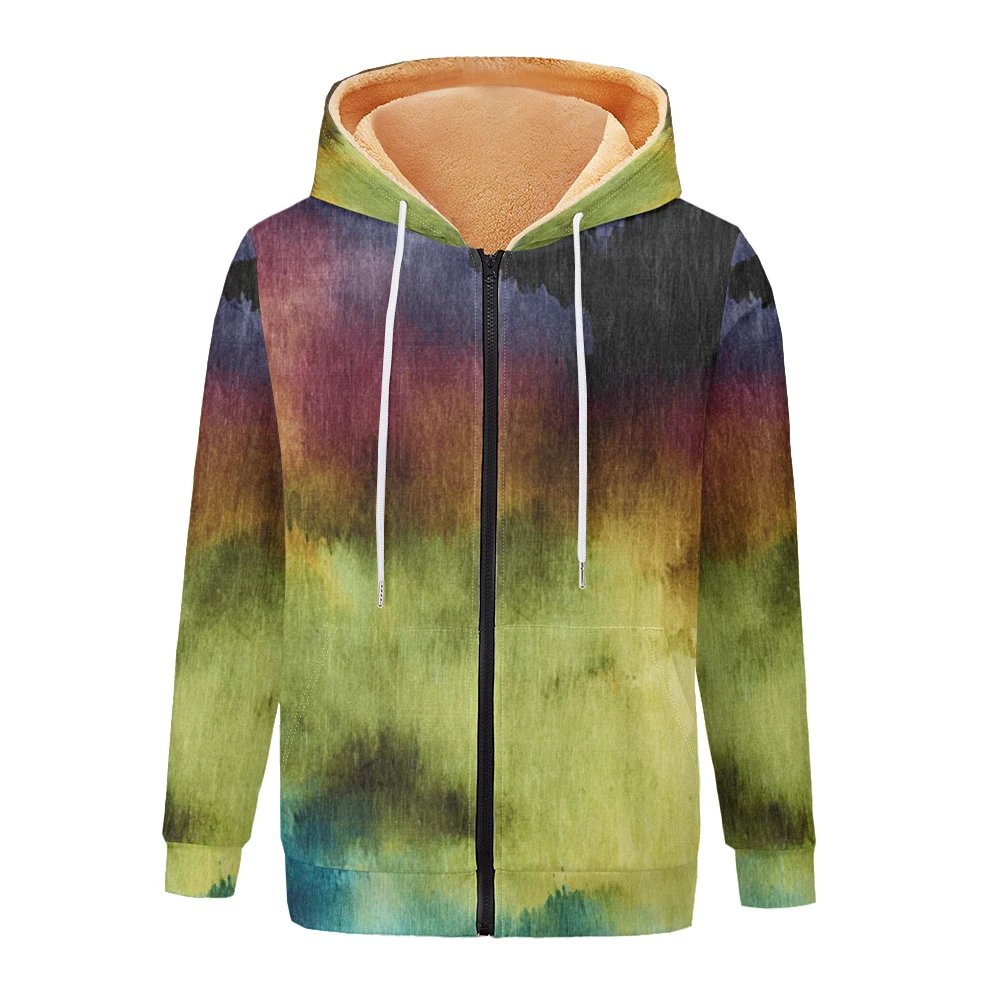 سترة نسائية متدرجة بألوان مائية من Ink-Splash معطف مطبوع بغطاء للرأس مبطن بالصوف للشتاء ملابس خارجية دافئة للدراجات النارية #4