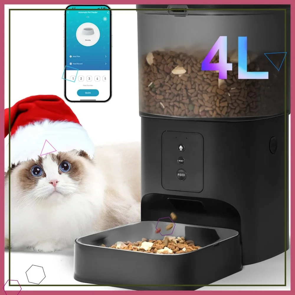 

2.4G Automatic Cat Feeder, 4L WiFi Food Dispenser with 10s Voice Recorder, Up to 10 Meals per Day, Sealed Ring