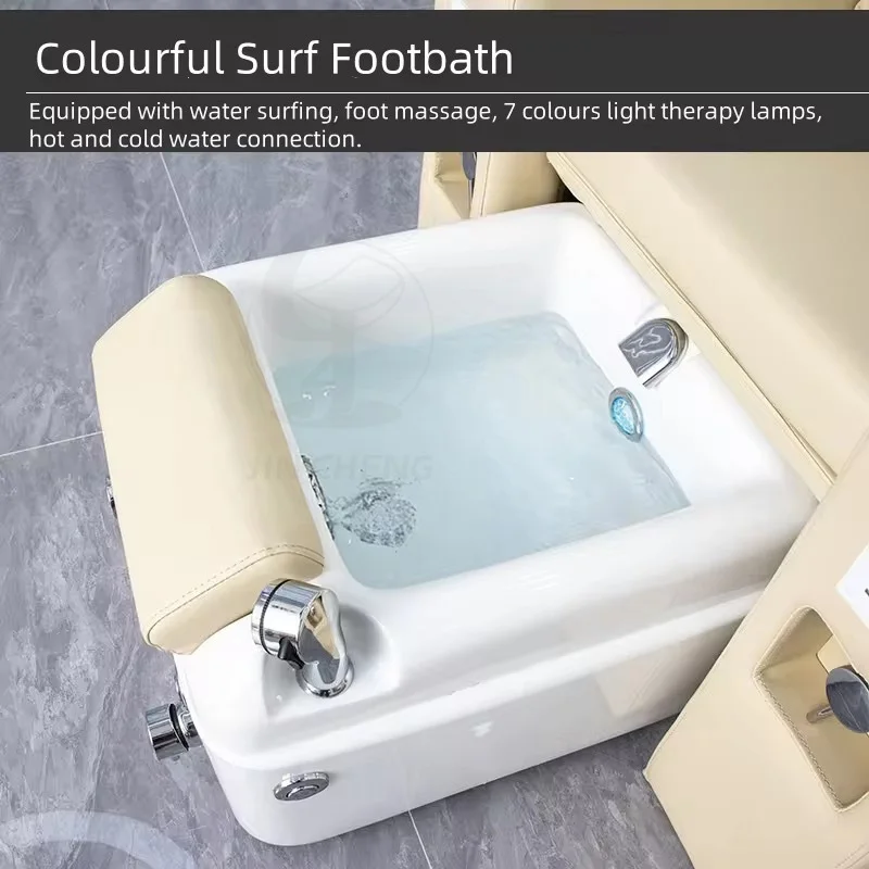 Sedia per manicure spa per piedi beige per massaggio elettrico personalizzato Jincheng con sedia per pedicure per unghie con illuminazione a LED.