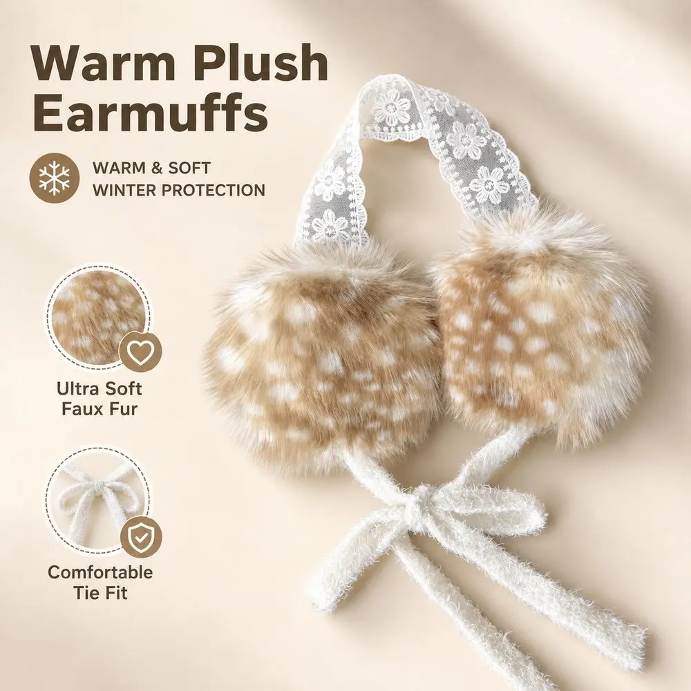 Soft Ear Cap Winter Earmuffs Material Lace Design Cold Proof Earmuffs Windproof Feature Foldable Windproof Earmuffs