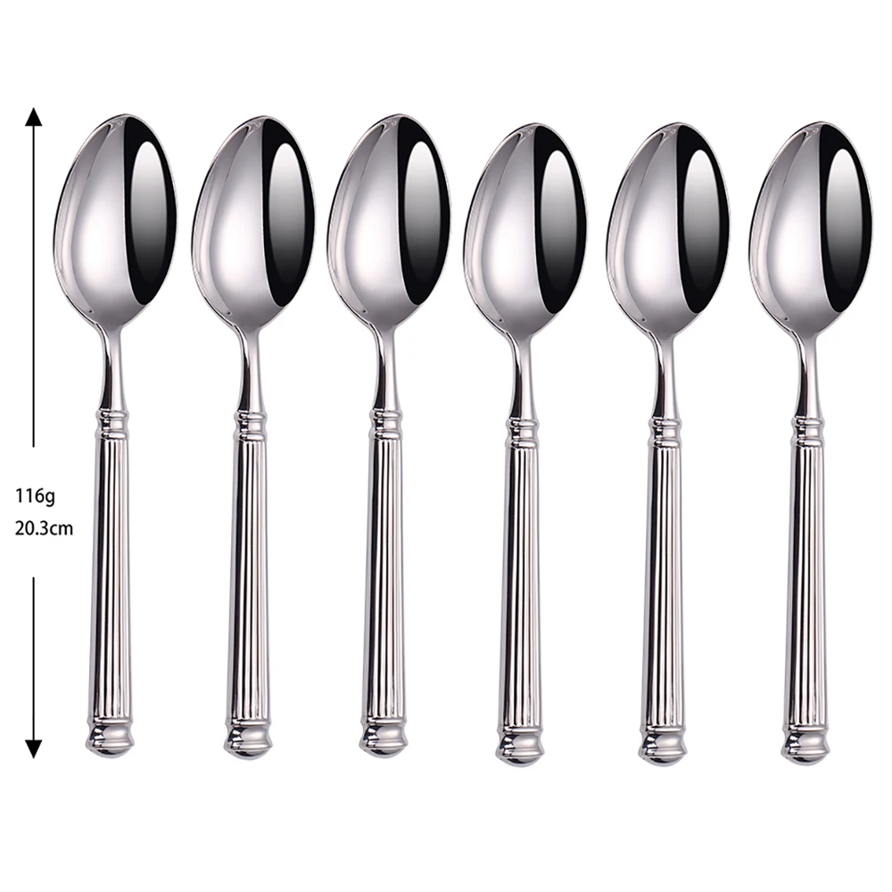 6Pcs Sliver Cutlery Stainless Steel Western Tableware Vintage Elegant Dinner Set Roman Handle Knife Spoon Fork Kitchen Utensils