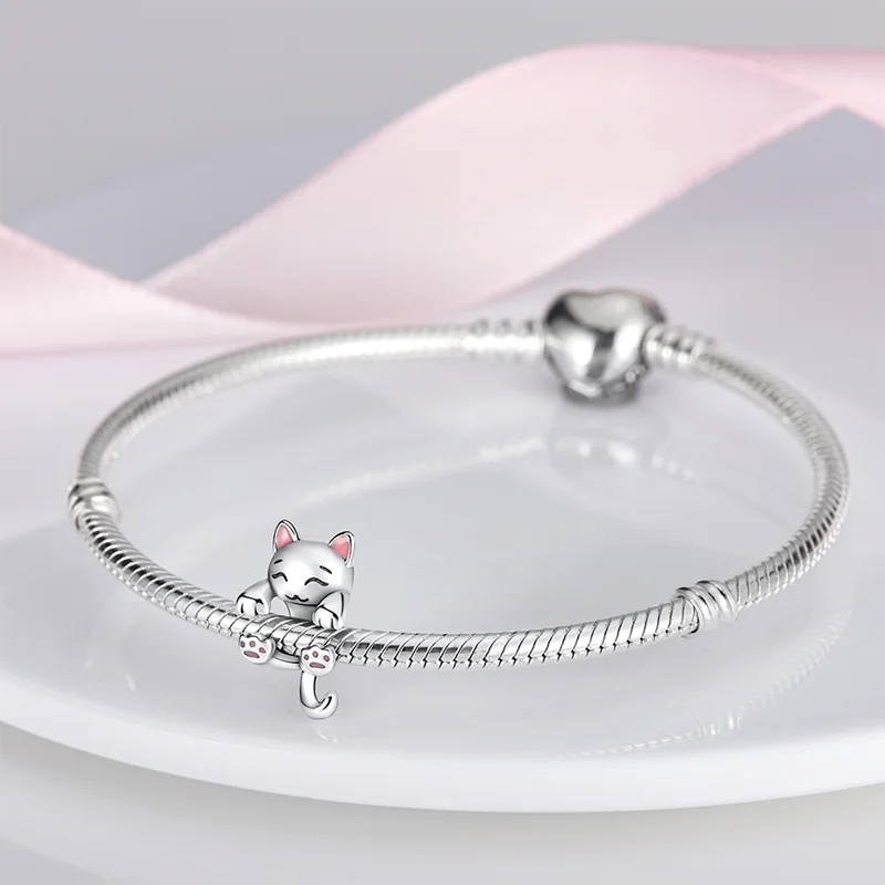 2024 Hot Sale Exquisite Cute Little Kitten Charm Beads Fits Pandora Bracelet For Women Silver Pendant Beads Jewelry Gift