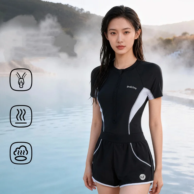 361Women One Piece Professional Quick-Drying Water Sports Bathing Push Up SwimSuit Short Sleeve WaterProof Athletic SwimWear