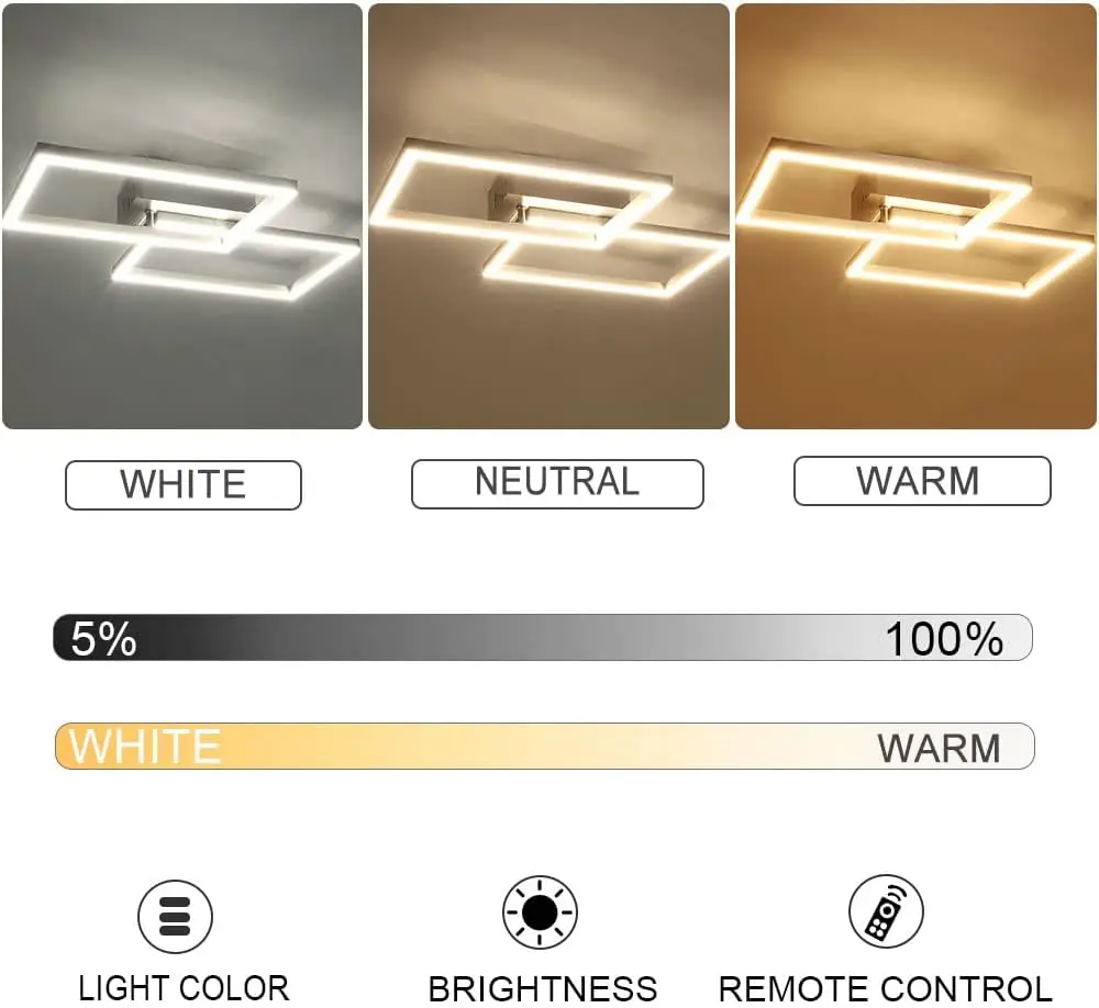 Depuley-Plafonnier LED Moderne à Intensité Réglable, 2 Ampoules avec Télécommande, Cadre Pivotant en Métal Chromé Blanc, 30 W