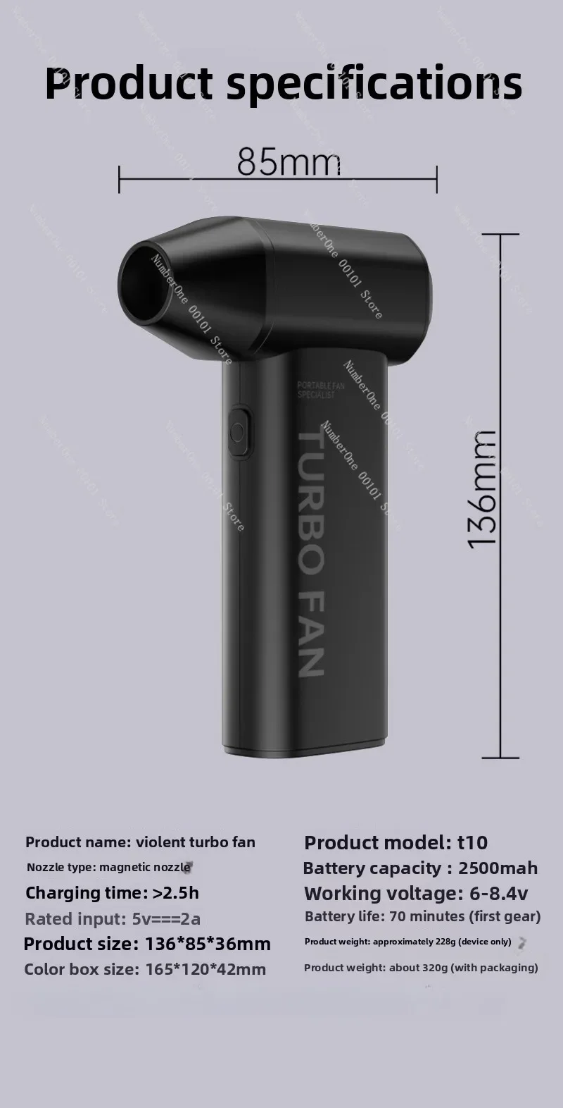 Violent Fan Handheld High-Speed Fan T10 Mini Blower Violent Camping Turbo Fan - view 3