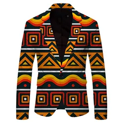 Summer Men Blazer African Characteristics Print Turndown Collar Single Breasted Slim Lapel Suit Jacket Streetwear Veste Homme