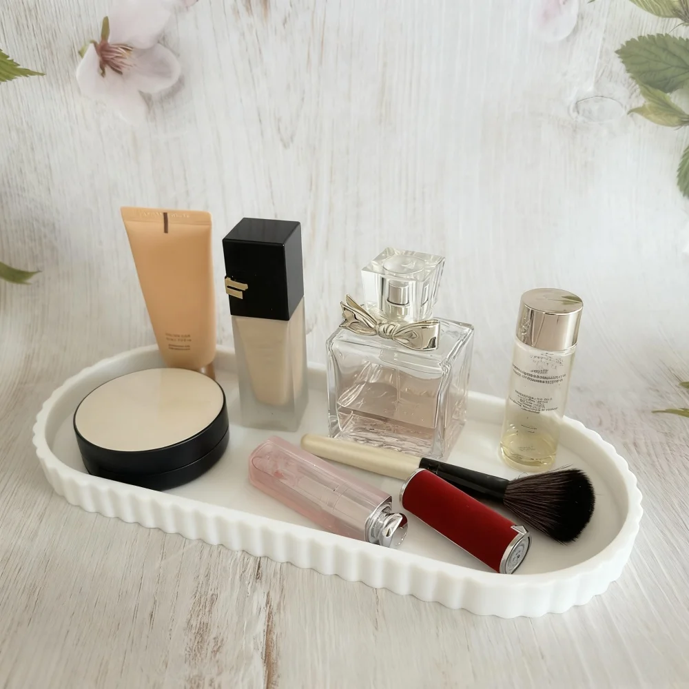 Ovale Deko-Schale fürs Badezimmer, Luxuriöse Textur, Hochwertig, Geeignet zur Aufbewahrung von Schmuck, Wasch- und Bürstenzubehör, Schreibtisch-Deko