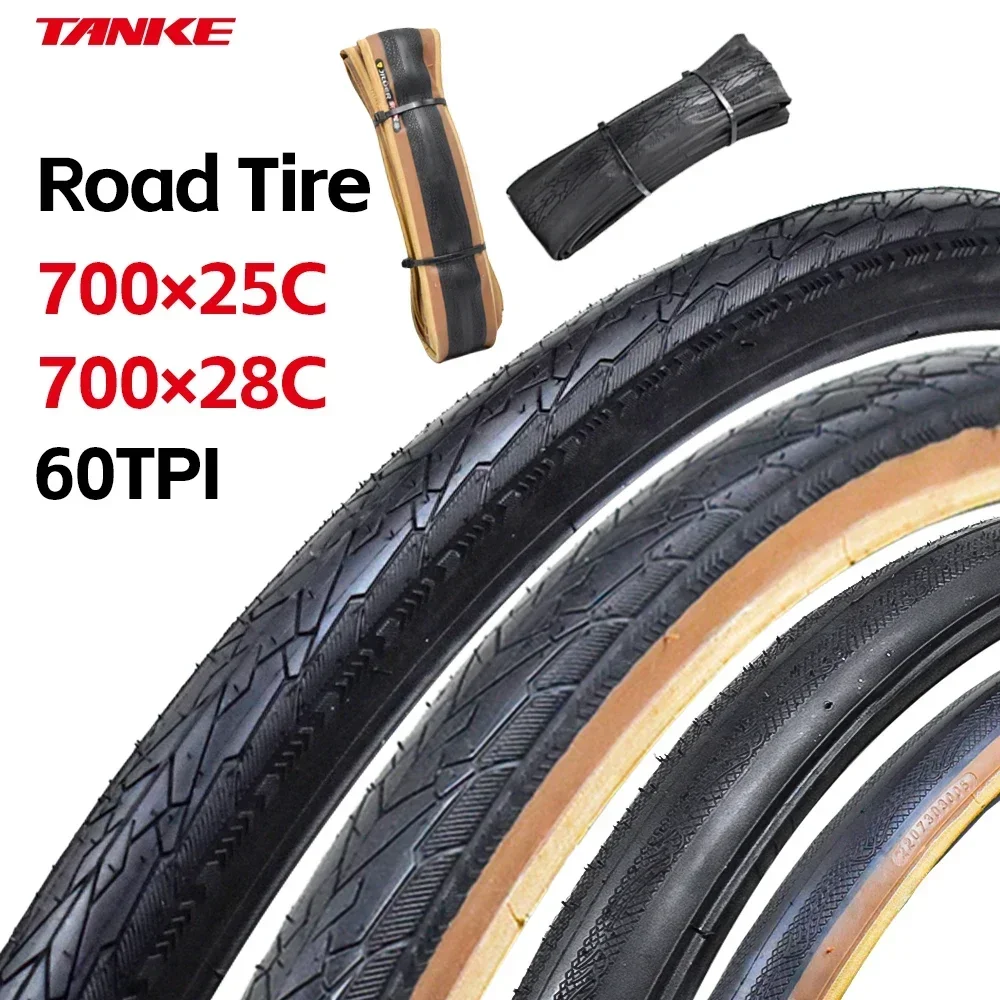 TANKE Road Bike Tire 700X28C/700X25C 60TPI Black and yellow edges puncture-proof Bicycle Tire forGravel Bike/JILUER Folding Tire