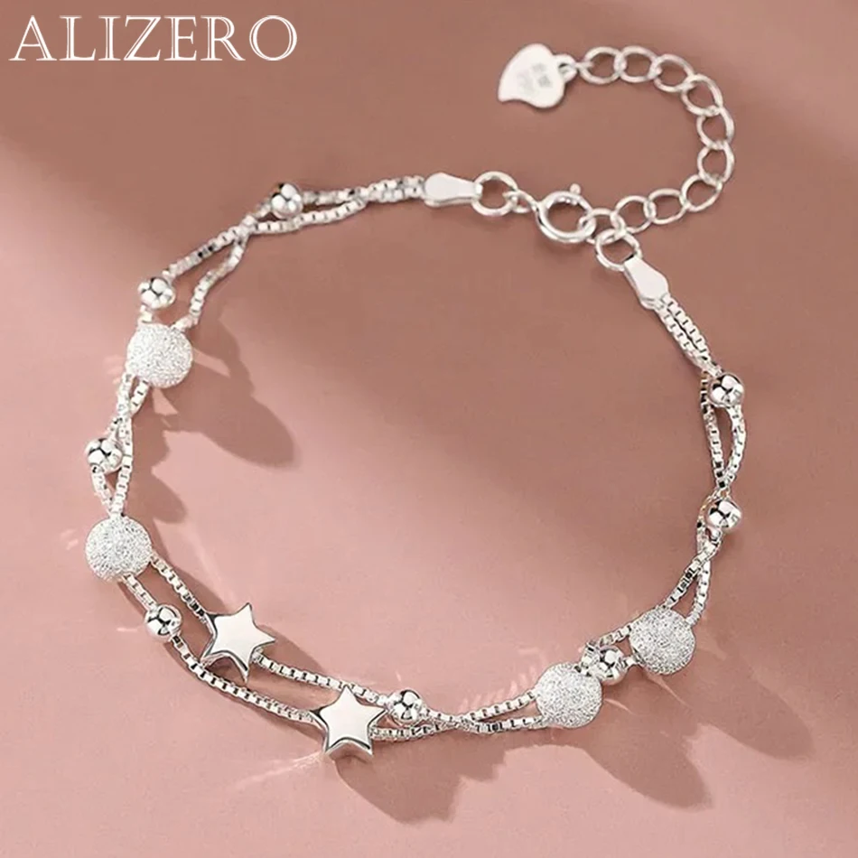 

ALIZERO 925 Sterling Silver Frosted Beads Stars Bracelets For Women Personality Box Chains Charms Bracelet Fashion Jewelry Gifts