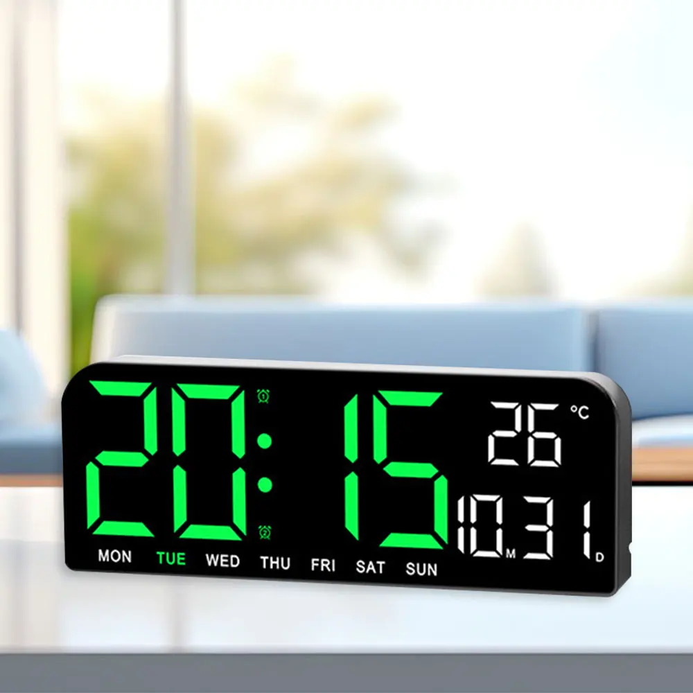 

Large Digital Wall Clock Wall-mounted Temp Date Week Display Remote Control 12/24H Electronic LED Night Mode Table Alarm Clock