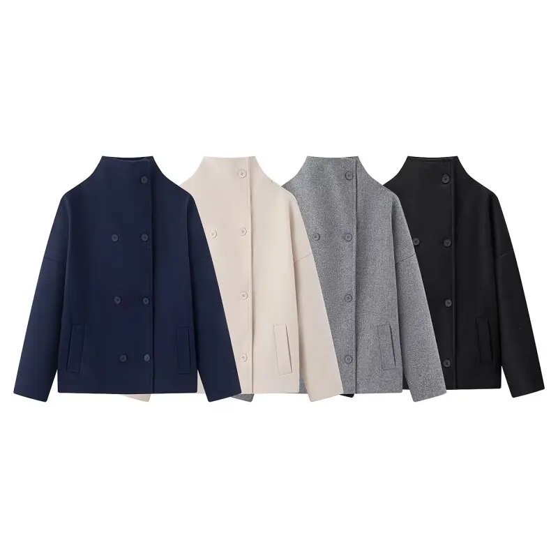 

Women's Autumn Minimalist European American Style Versatile Neutral Double Breasted Short Coat Outerwear