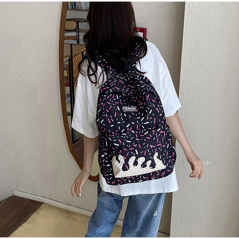 Schülerrucksack, Ice Cream Korean Teenage Girls Sweet Cute Schultasche, leichte, geräumige College-Tasche, Tagesrucksack mit großem Fassungsvermögen – Detail 12