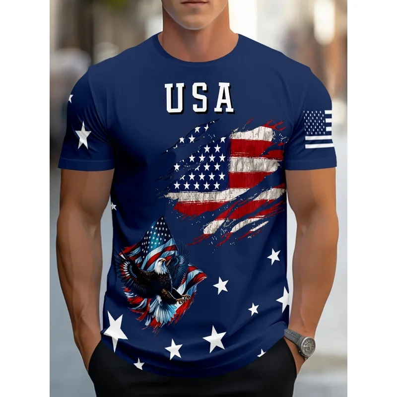 American Flag Eagle T-Shirt For Men Women USA Sports 3D Printed Tees Summer Loose O-Neck Tops Short Sleeves T Shirts Tracksuit