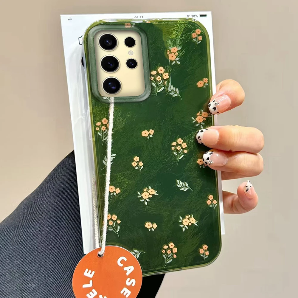 Green Small Floral Flower Women Girls Phone Case For Samsung Galaxy S24 S22 S23 S25 Edge S21 Plus S20 FE Ultra Shell Back Cover