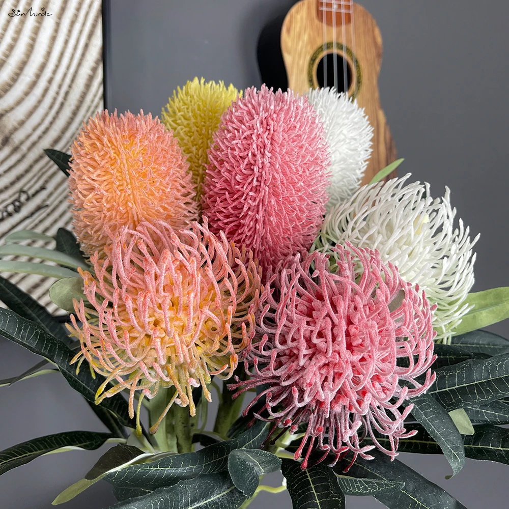 SunMade New Firework Pincushion Flower Branch Plastic Artificial Flowers Home Wedding Decoration Flores Artificales Retro Decor