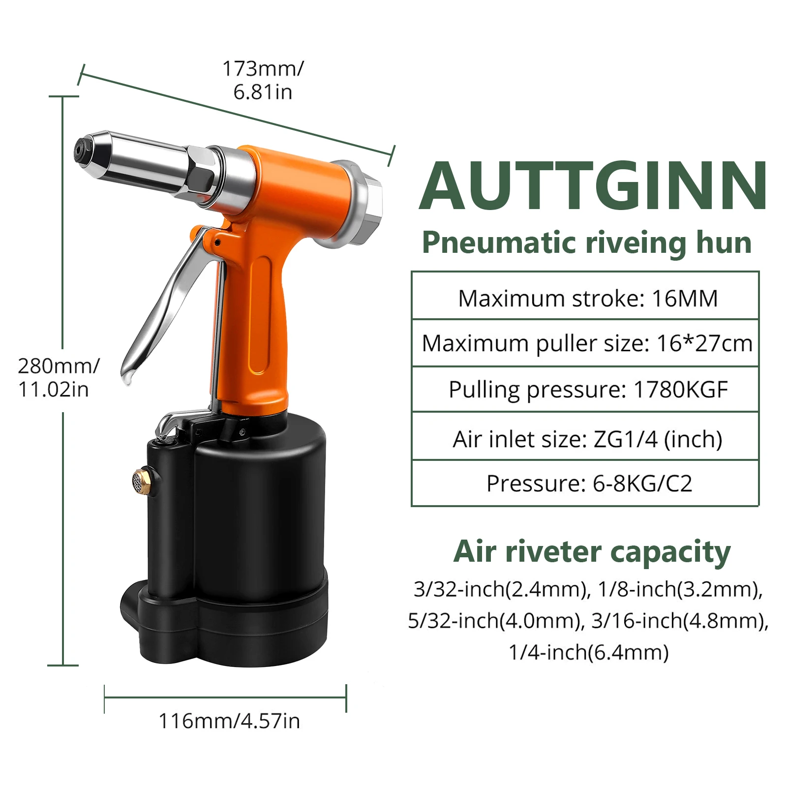 Pneumático Rivet Nut Gun, rebitador de ar hidráulico, Nail Insert Hand Tool Set com rebites 500 pcs