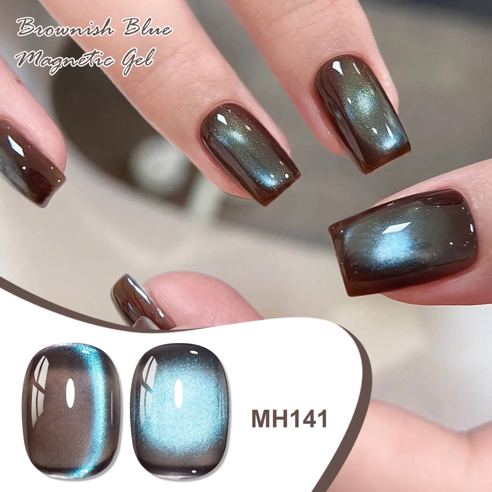 2PCS/SET MTSSII Aquamarine Cat Eye Nail Magnetic Gel Polish Cat Eye Effect Varnish For Home DIY For Spring-With Magnetic Stick