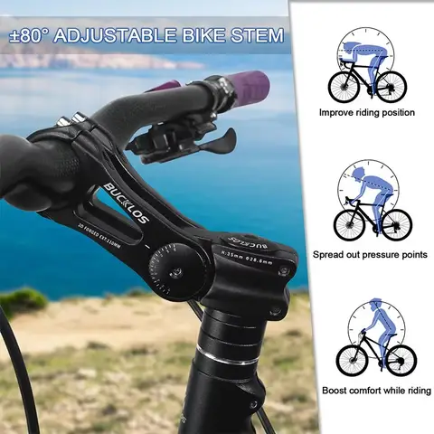 BUCKLOS MTB Handlebar Stem 3D Forged Aluminum Alloy 31.8mm Bicycle Handlebar Stem 90/110/145mm ±80° Adustable Bike Stem MTB Part