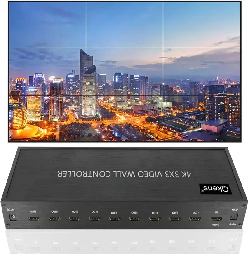 4K 3x3 Video Wall Controller HDMI Multi Screen Processor TV Splicer 9 TV Splicing Box 2x2 2x3 1x3 1x4 180° Rotate Mirroring Flip