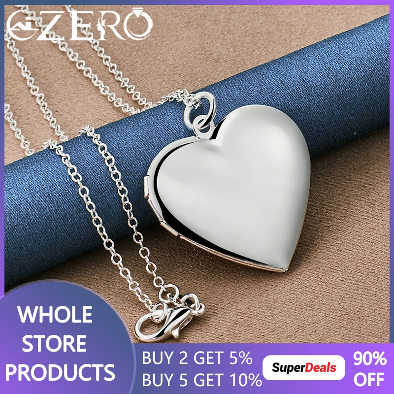 ALIZERO 925 Sterling Silver LOVE Heart Photo Frame Pendant Necklace 16-30Inch Chain For Woman Wedding Party Fashion Jewelry Gift