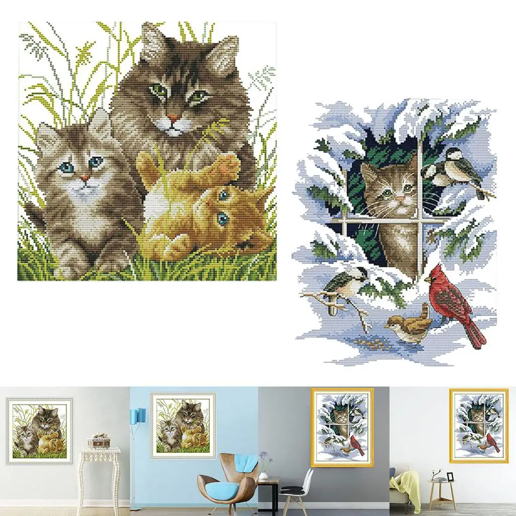 

2 шт., набор штампованных стежков для взрослых, стартер для вышивания, предварительно напечатанный узор, счетный стежок, сделай сам, для декора поделок