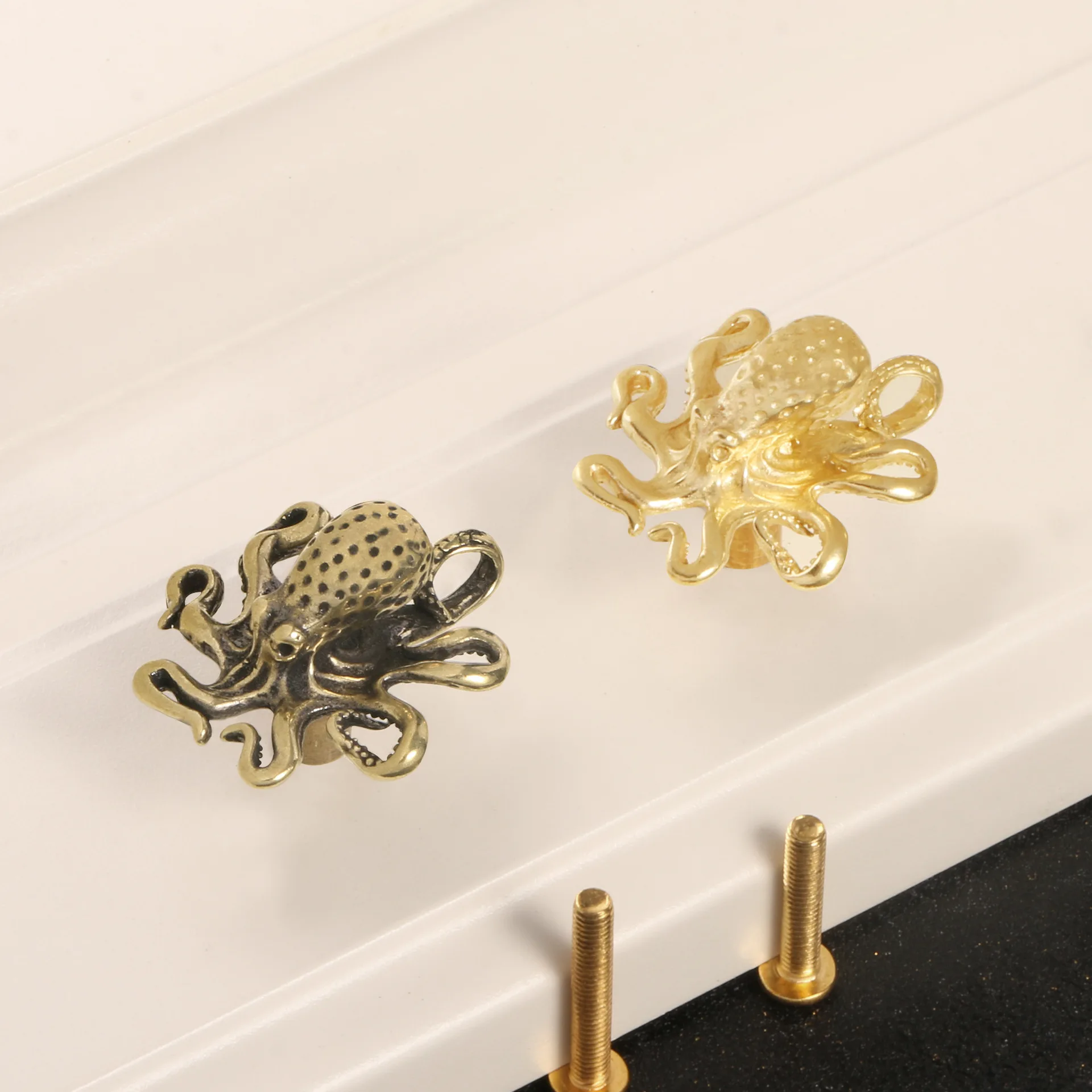 Solid Brass Octopus Cabinet Pulls Ocean Nautical Home Decor Furniture Pulls Handle Knobs Decorative Drawers DIY
