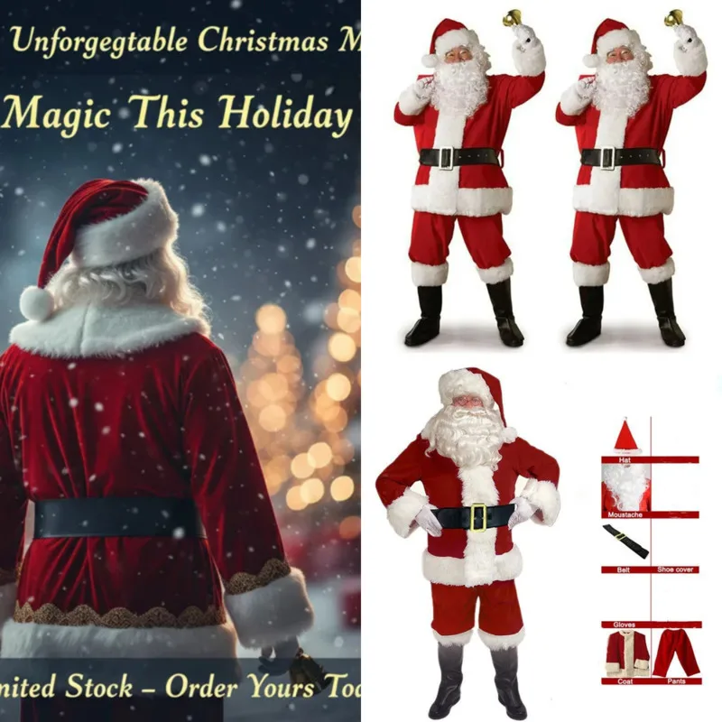 

Christmas Clothes Santa Claus Set Costumes Gold Velvet Festive Atmosphere Cosplay Performance Costumes Festival Wholesale New
